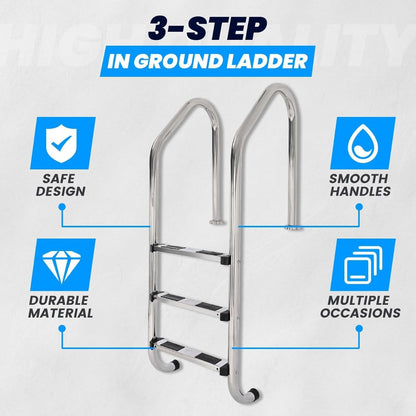 HECASA 3 Step Swimming Pool Ladder with Anti-Slip Pads for Indoor/Outdoor | In-Ground Pool 300LBS Capacity Easy to Assemble and Climb 304 Stainless Steel