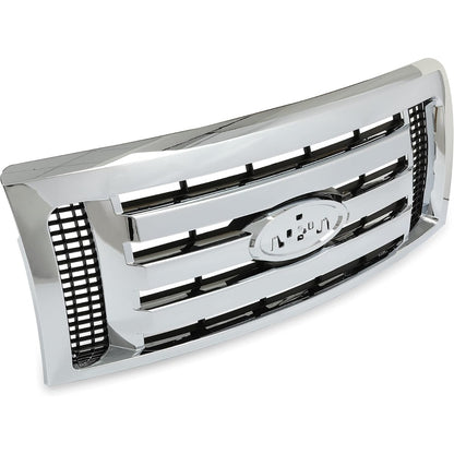 Silver Grille Compatible With 2009-2014 Ford F-150 XL Model Bumper Grille Assembly Cover Guard Chrome Shell w/Black Insert 9L3Z8200D FO1200511