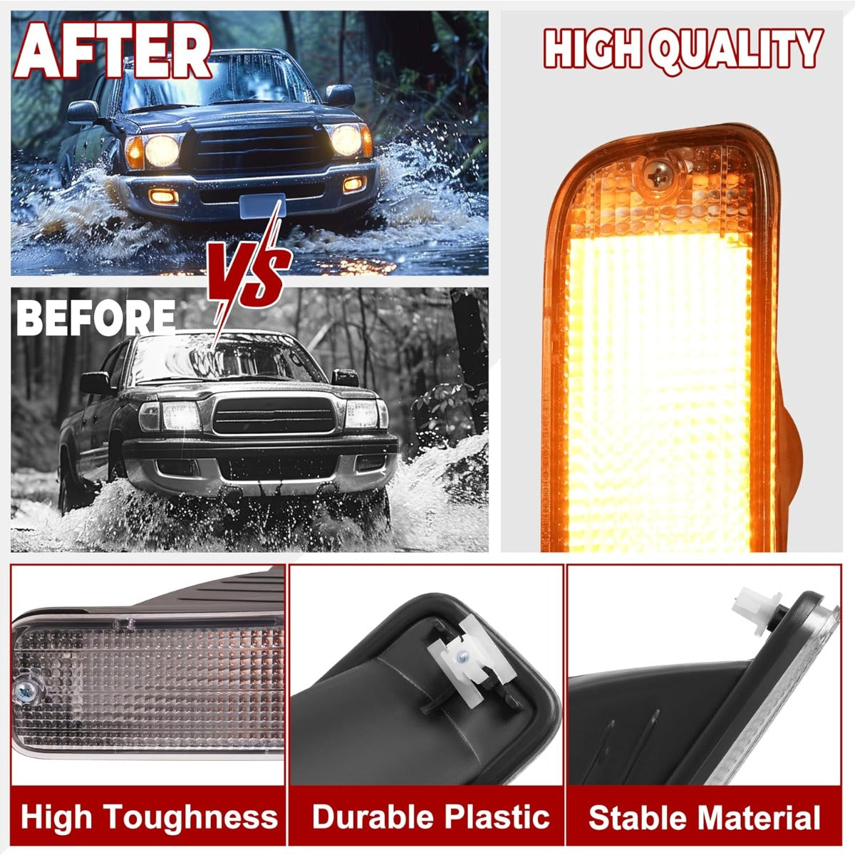 HECASA Pair Front Bumper Turn Signal Light Compatible with 95-97 Toyota Tacoma 4WD/98-00 Toyota Tacoma DLX RWD Replacement for TO2531122 TO2530122 Turn Signal Lamp Driver & Passenger Side Clear Lens