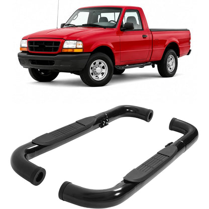 ALMULOO Pair Side Steps Compatible with 1998-2011 Ford Ranger Regular/Standard Cab Running Boards Step Bars Steel+Plastic Powder Coated Black Left + Right Side