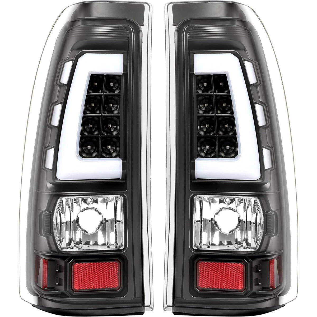 LED Tail Lights Compatible with 1999-2006 Chevy Silverado 1999-2002 GMC Sierra 1500 2500 3500 LED Tube Bar Taillight Lamp (Clear Lens+Black Housing) LYPL-023S-1
