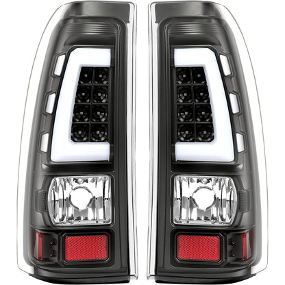 LED Tail Lights Compatible with 1999-2006 Chevy Silverado 1999-2002 GMC Sierra 1500 2500 3500 LED Tube Bar Taillight Lamp (Clear Lens+Black Housing) LYPL-023S-1