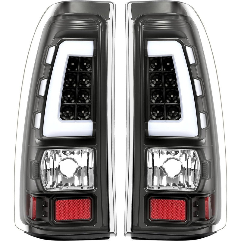 Kojem LED Tail Lights Compatible with 1999-2006 Chevy Silverado 1999-2002 GMC Sierra 1500 2500 3500 LED Tube Bar Taillight Lamp (Clear Lens+Black Housing) LYPL-023S-1