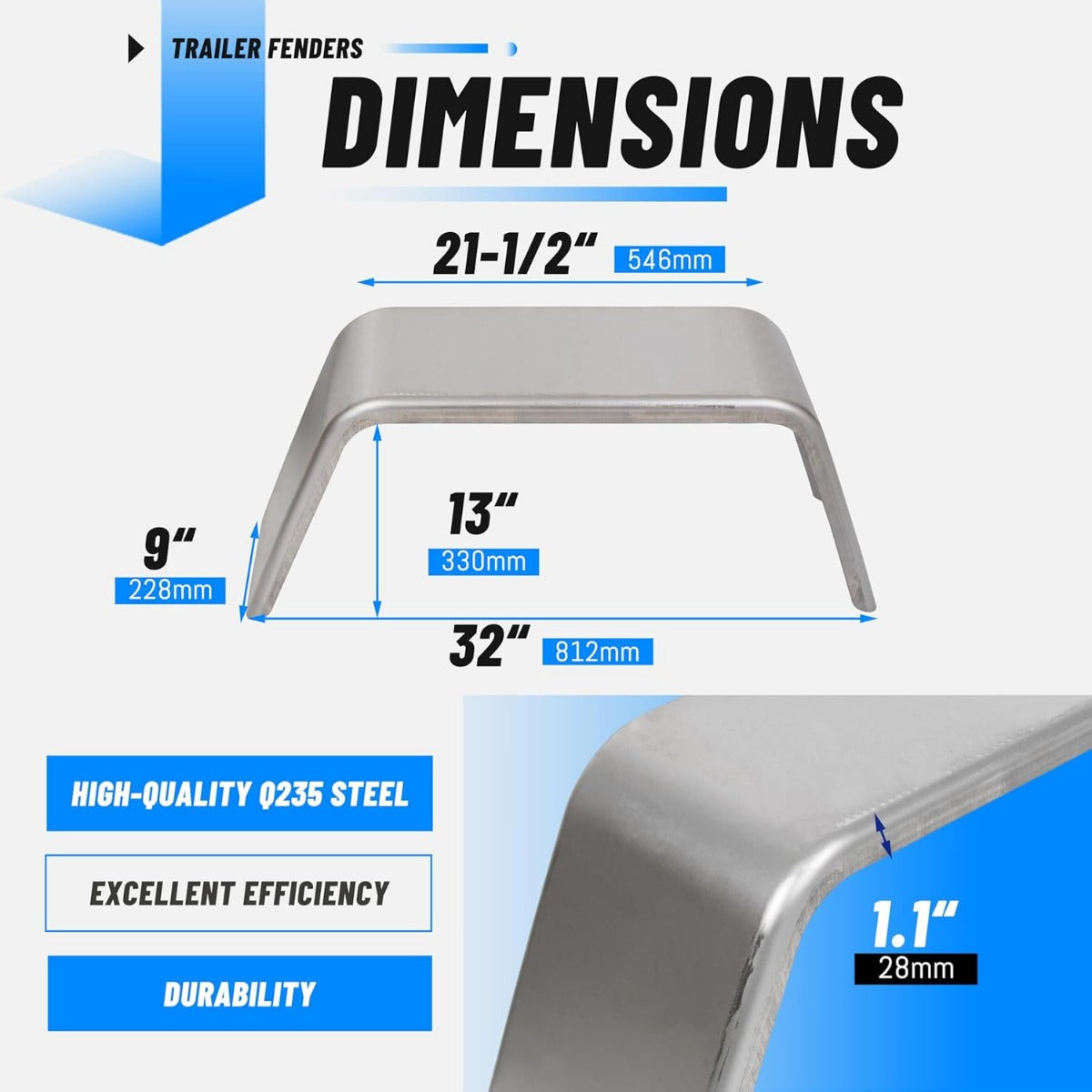 Square Trailer Fenders For 14 Inches-16 Inches Wheels Compatible with Car Hauler Cargo Trailer Utility Landscape Trailer 2 Pack 1 Pair LYAM-377