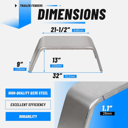 Square Trailer Fenders For 14 Inches-16 Inches Wheels Compatible with Car Hauler Cargo Trailer Utility Landscape Trailer 2 Pack 1 Pair LYAM-377