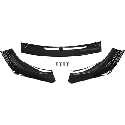 Kojem 3Pcs Front Bumper Lip Compatible with 2016-2021 Honda Civic 10th 4DR Sedan Under Chin Spoiler Plastic (Gloss Black)