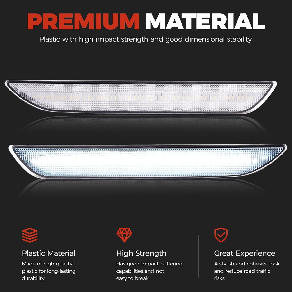 HECASA Side Marker Light Compatible with 2015-2023 Ford Mustang Rear Side Marker Lamp Reflector Left & Right Replacement for FR3Z15A201A FR3Z15A101A Clear Lens White LED