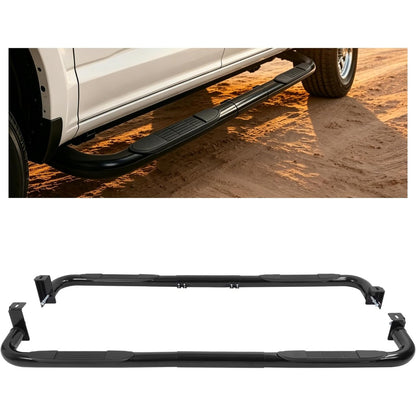 ALMULOO Side Step Compatible with 1999-2016 Chevrolet Silverado&GMC Sierra | Extended/Crew Cab Running Boards Step Bars Steel+409 Stainless Steel+Plastic Powder Coated Black