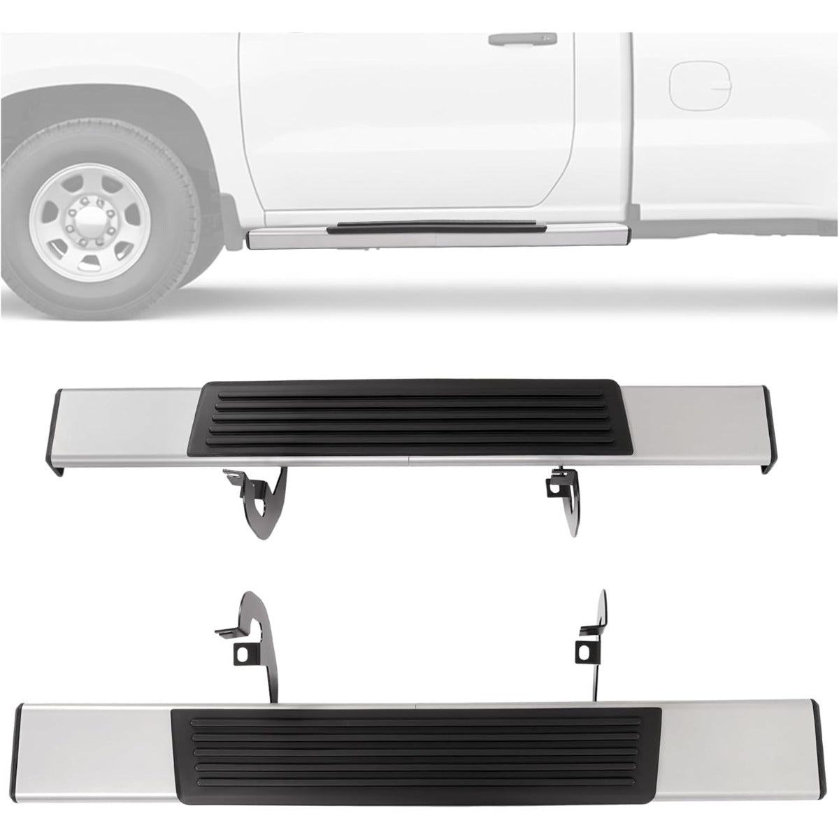 Running Board Side Step Compatible with 2019-2025 Chevrolet Chevy Silverado 1500 2500 HD 3500 HD & GMC Sierra 1500 2500 HD 3500 HD Regular Cab 6" Step Bars 450LBS Silvery Black