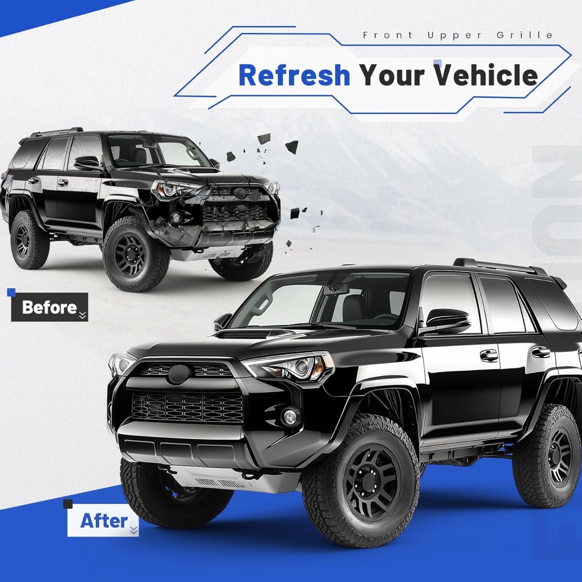 Front Upper Grille Compatible with 2014-2019 Toyota 4Runner Replacement for 5310135080C0 5310135080A0 TO1200369 Bumper Mesh Grill Black