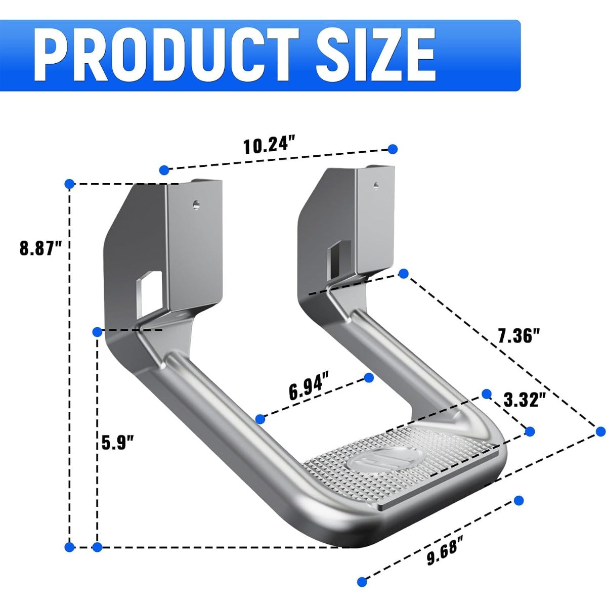 2Pcs Silvery Aluminum Side Step Compatible with Chevy Chevrolet GMC Ford Isuzu Mitsubishi Dodge Jeep Nissan Toyota Mazda Side Hoop Step Polishing