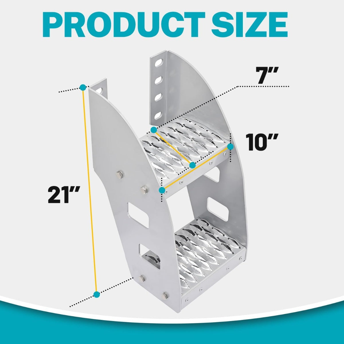 HECASA 10” Truck Frame Step Mounted Side Steps Compatible with Peterbilt Frame Fit Make or Model Class 8 Semi Truck Bed Running Boards w/Mounting Hole Pattern Aluminium Silvery