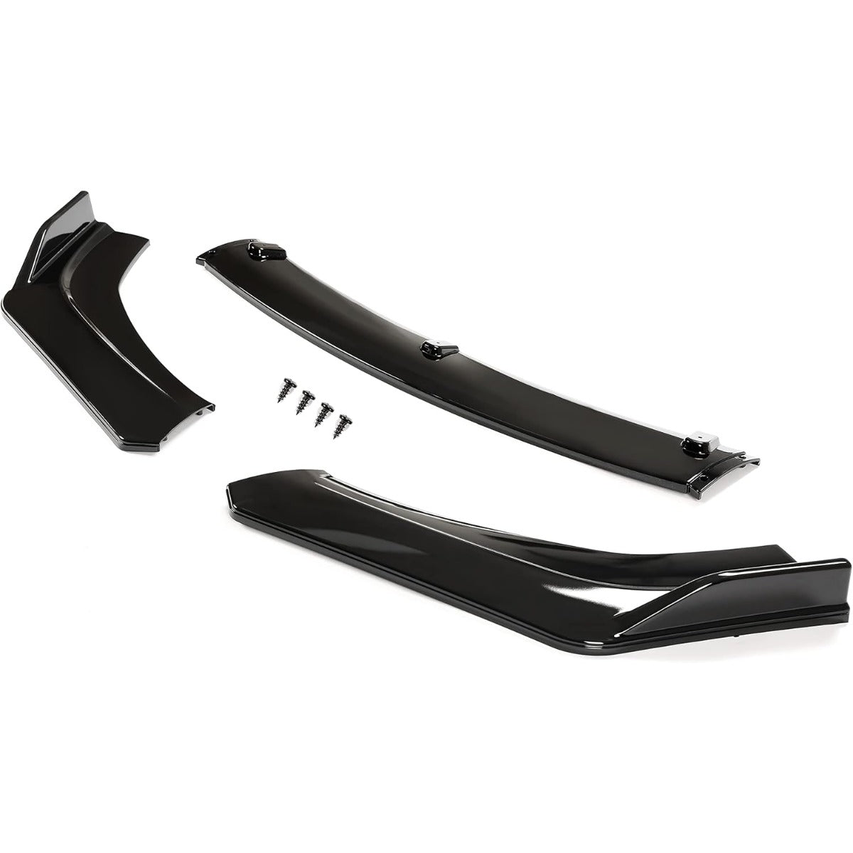 Kojem 3Pcs Front Bumper Lip Compatible with 2016-2021 Honda Civic 10th 4DR Sedan Under Chin Spoiler Plastic (Gloss Black)