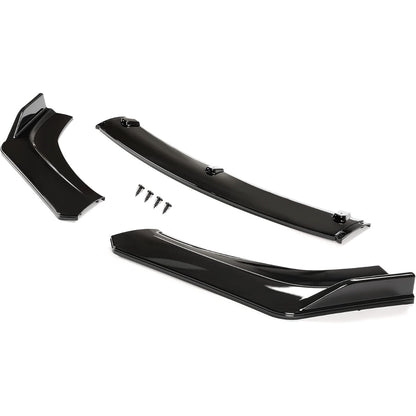 Kojem 3Pcs Front Bumper Lip Compatible with 2016-2021 Honda Civic 10th 4DR Sedan Under Chin Spoiler Plastic (Gloss Black)