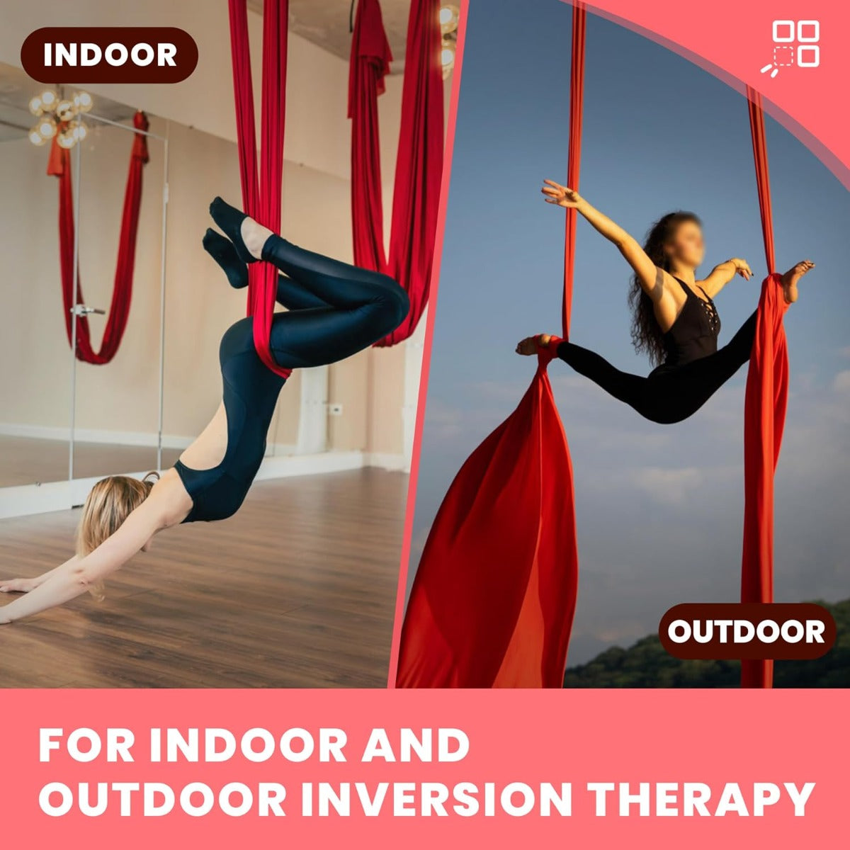 KUAFU 6.56 Yards Aerial Silks for Home Yoga Swing Therapy Swing Aerial | Hammock w/Extension Straps, o-Slings, Carabiners Red