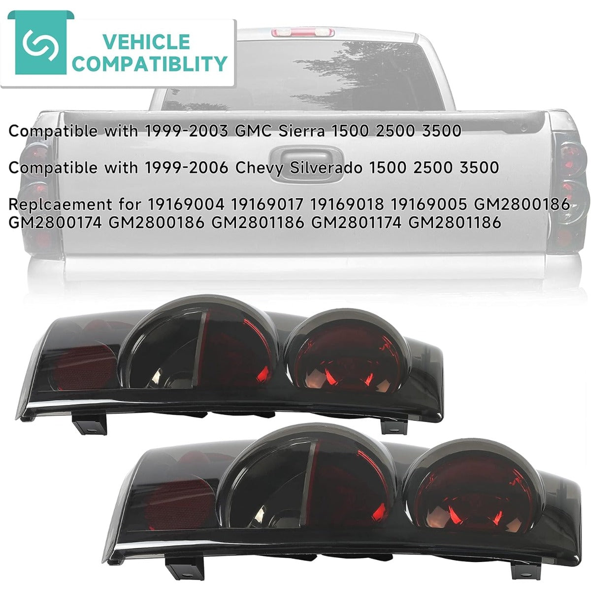 Taillight Tail Lights Pair Compatible with 1999-2007 Chevy Silverado 1500 2500 3500 Classic 1999-2003 GMC Sierra 1500 2500 3500 Taillight Brake Turn Signal Lamp Smoke Lens