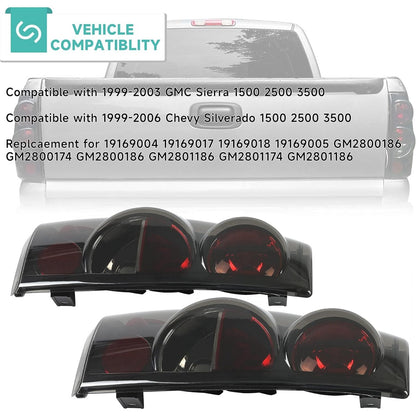 Taillight Tail Lights Pair Compatible with 1999-2007 Chevy Silverado 1500 2500 3500 Classic 1999-2003 GMC Sierra 1500 2500 3500 Taillight Brake Turn Signal Lamp Smoke Lens