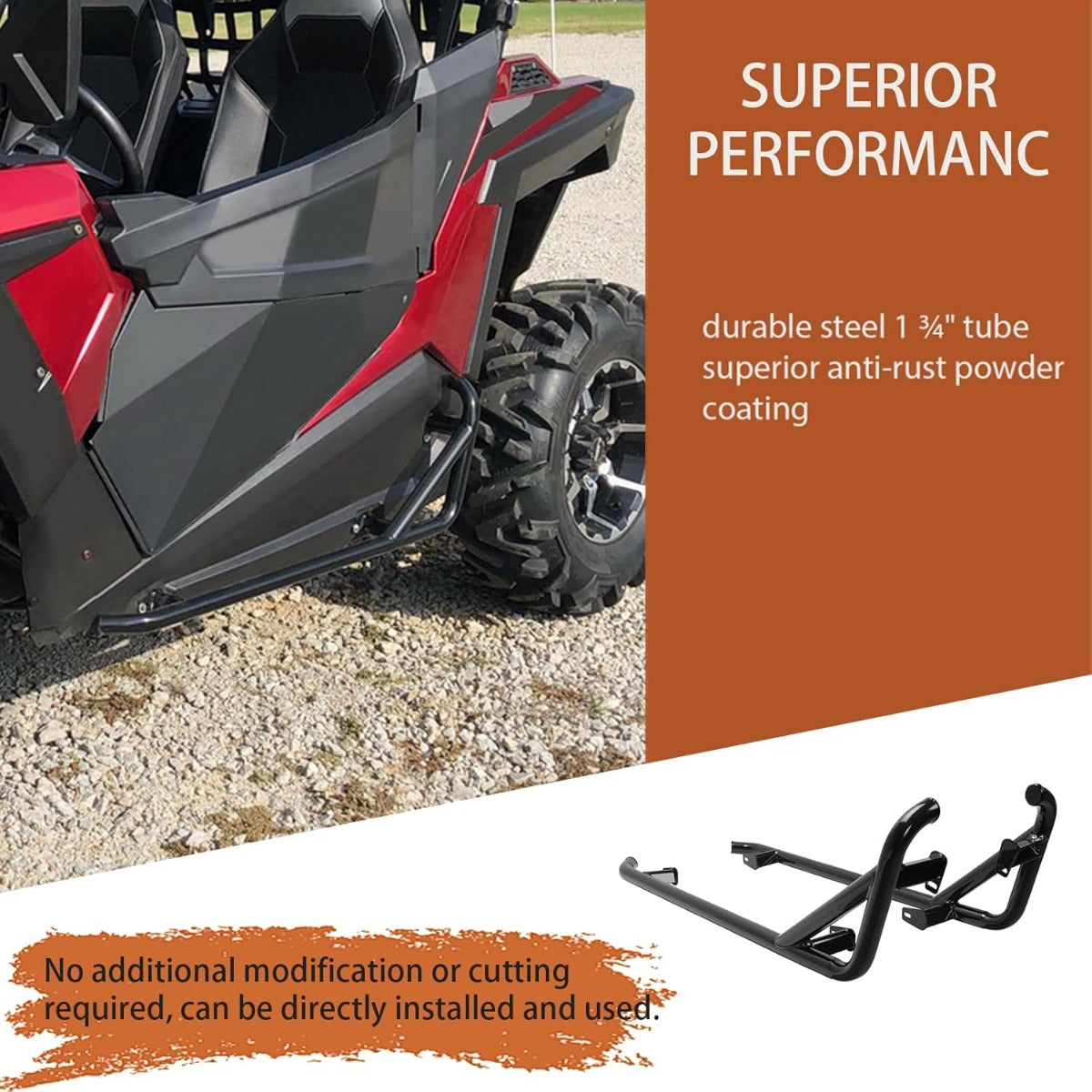 Black Nerf Bars Rock Sliders Compatible with 2014-2023 Polaris RZR XP 1000/ Turbo/Turbo S, RZR 900/900 XC/S 900/ S 1000 (2 Doors) Left & Right Side Steps - 2 Seater