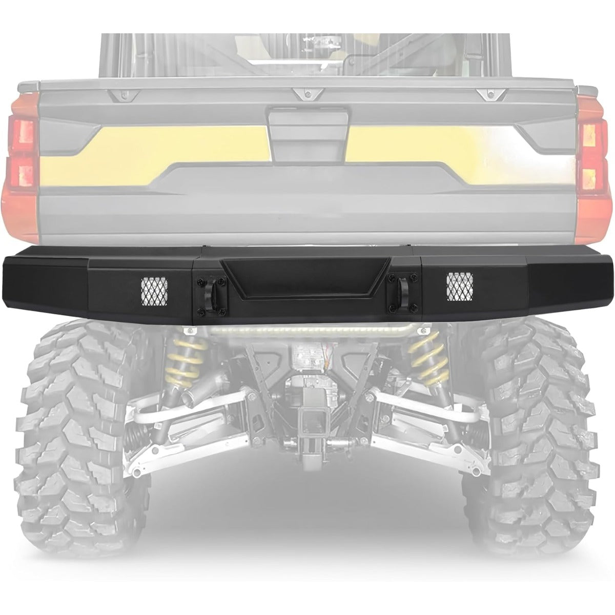 Rear Bumper W/D-Ring Base Heavy Duty Compatible with Polaris Ranger 1000/XP 1000/Crew 1000 2018-2025 Pre-drilled for Lights Protect Rear End Power Coated