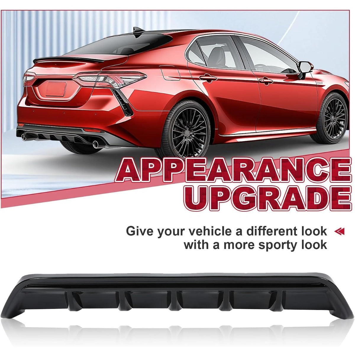 ALMULOO Rear Diffuser Compatible with 2018-2023 Toyota Camry SE XSE & 2018-2020 Camry Hybrid SE XSE, Shark Fin Style Rear Bumper Lip Splitter Valance Spoiler, Black Painted PP Plastic