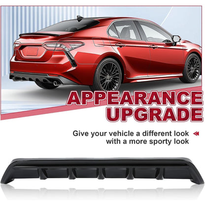 ALMULOO Rear Diffuser Compatible with 2018-2023 Toyota Camry SE XSE & 2018-2020 Camry Hybrid SE XSE, Shark Fin Style Rear Bumper Lip Splitter Valance Spoiler, Black Painted PP Plastic