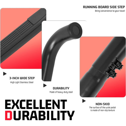 Running Boards Compatible with 2006-2010 Hummer H3 4-Door | Side Nerf Bars Running Boards Step Rails Steel+Plastic Powder Coated Black