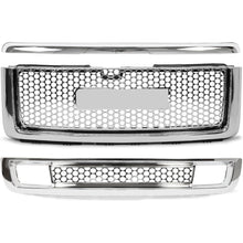 Grille 3PCS Compatible with 2007-2013 GMC Sierra 1500 Denali Round Hole Mesh Front Hood Molding Top & Upper & Lower Grill Front Bumper Center Grill Chrome Silvery
