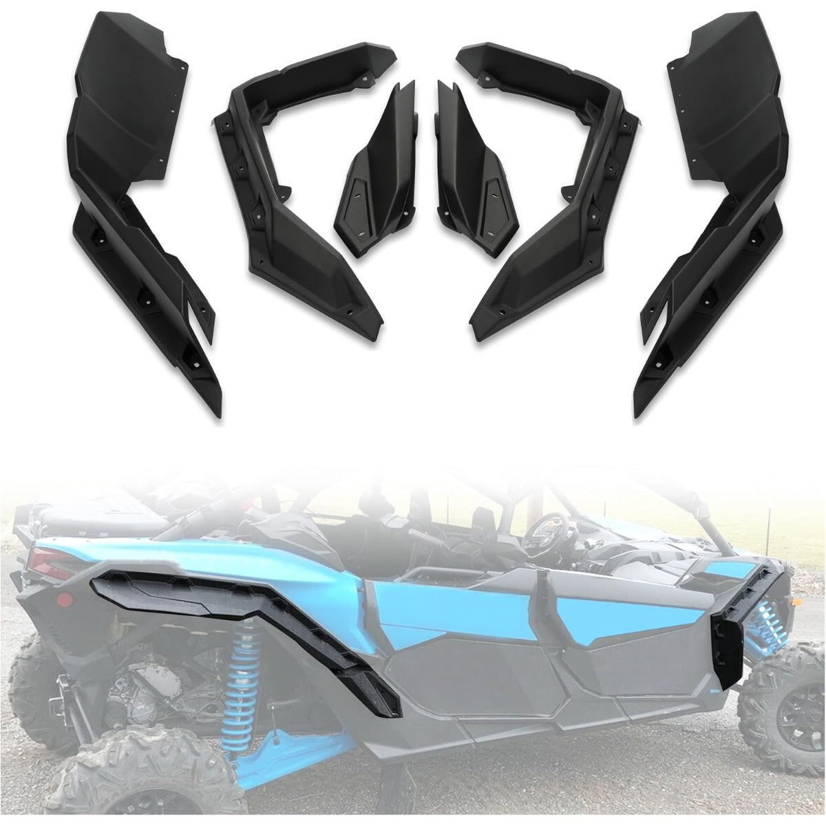 ECOTRIC Extended Fender Flares Compatible with 2017-2025 Can Am Maverick X3 Max/RR/Turbo/ 1000 Max Front & Rear Mud Flaps Mud Guard Replacement for 715002973 (6PCs)