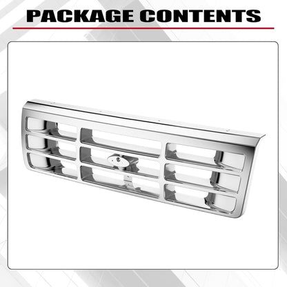 Front Grille Grill Compatible with 1992-1997 Ford Bronco F-150 F-250 HD F-350 Bumper Grille Replacement for FO1200173 F4TZ8200A Grill Assembly Chrome Silvery