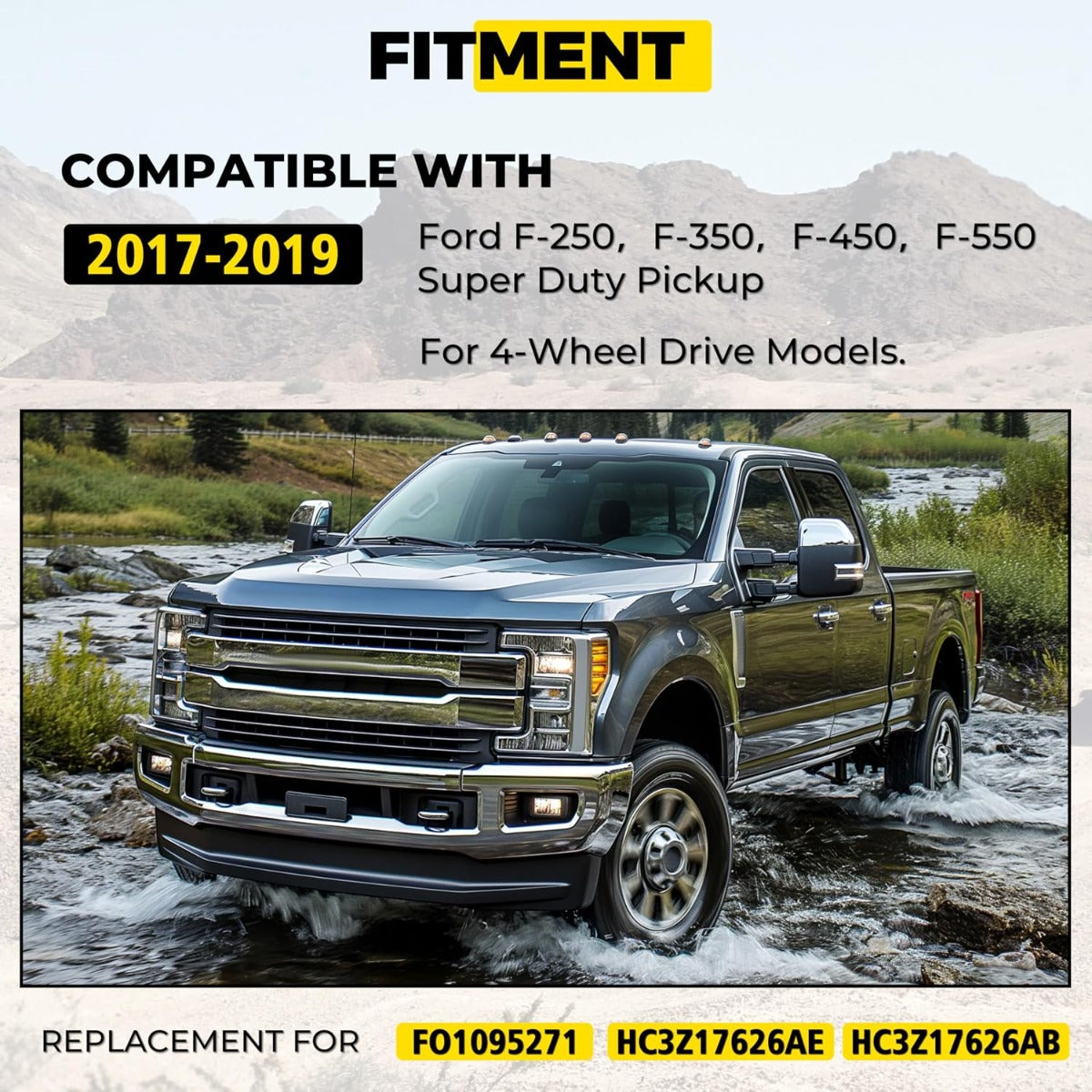 KUAFU Front Lower Bumper Valance Compatible with 2017-2019 Ford F250 F350 F450 F550 Super Duty Pickup 4-Wheel Drive Replacement for FO1095271, HC3Z17626AE Bumper Lip Air Dam Deflector PP Plastic