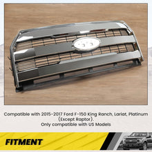 Front Bumper Grille Compatible with 2015-2017 Ford F150 F-150 Replacement for FL3Z-8200-MA FL3Z8200MA w/o Camera Chrome Upper Hood Mesh Grill ABS Plastic