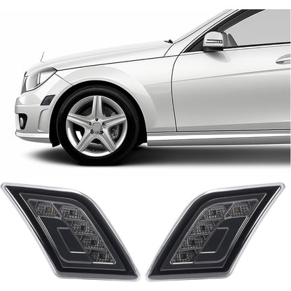 HECASA Pair LED Side Marker Lights Compatible with 2008-2011 Mercedes-Benz C300 C350 C63 AMG 4 Door Sedan Models Side Marker Lamps Replacement for MB2554100 MB2555100 LH&RH Smoke Lens Black Housing
