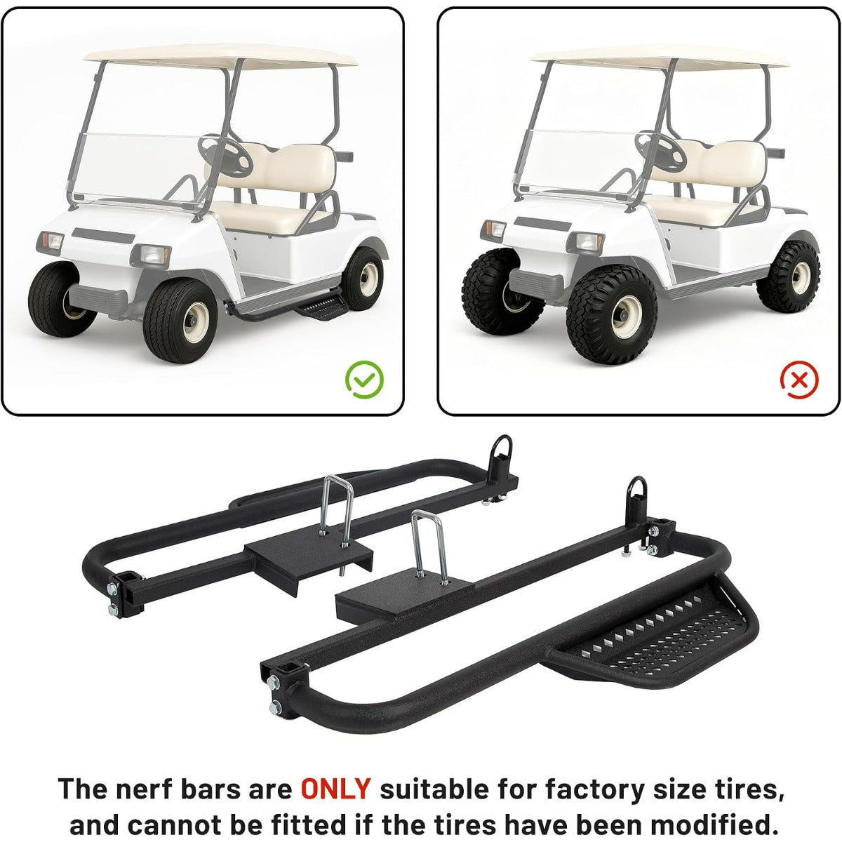 Kojem Running Boards W/Brackets Compatible with 2004-2008 Electric Club Car DS Golf Carts Only with 4 x 12-Volt Batteries Nerf Bars Black Steel Side Step