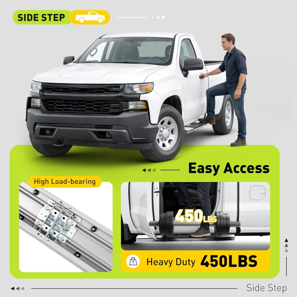 Running Board Side Step Compatible with 2019-2025 Chevrolet Chevy Silverado 1500 2500 HD 3500 HD & GMC Sierra 1500 2500 HD 3500 HD Regular Cab 6" Step Bars 450LBS Silvery Black