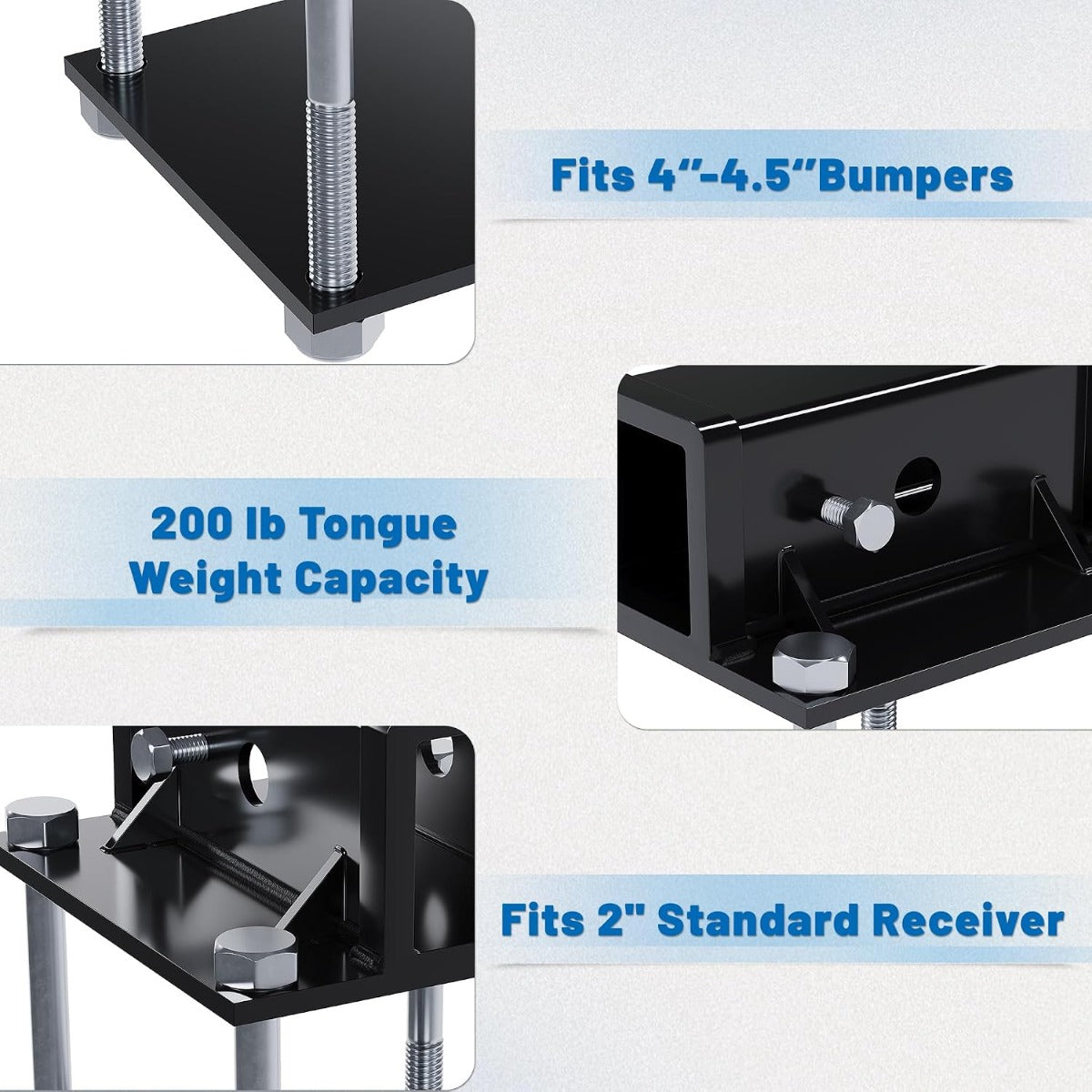 ECOTRIC RV 2" Bumper Hitch Reciver Fits for 4" x 4.5" Square RV Rear Bumpers, 200LBS Capacity Camper Bike Cargo Carrier Hitch Receiver Adapter