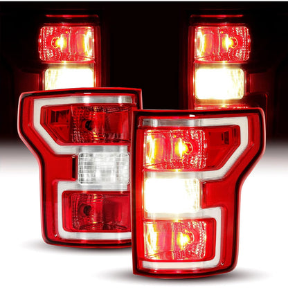 KUAFU Rear Tail Light with Bulbs Compatible with 2018-2020 Ford F-150 Replacement for JL3Z-13405-H JL3Z-13404-H FO2800265 FO2801265 Pair Taillights Red Lens Chrome Housing