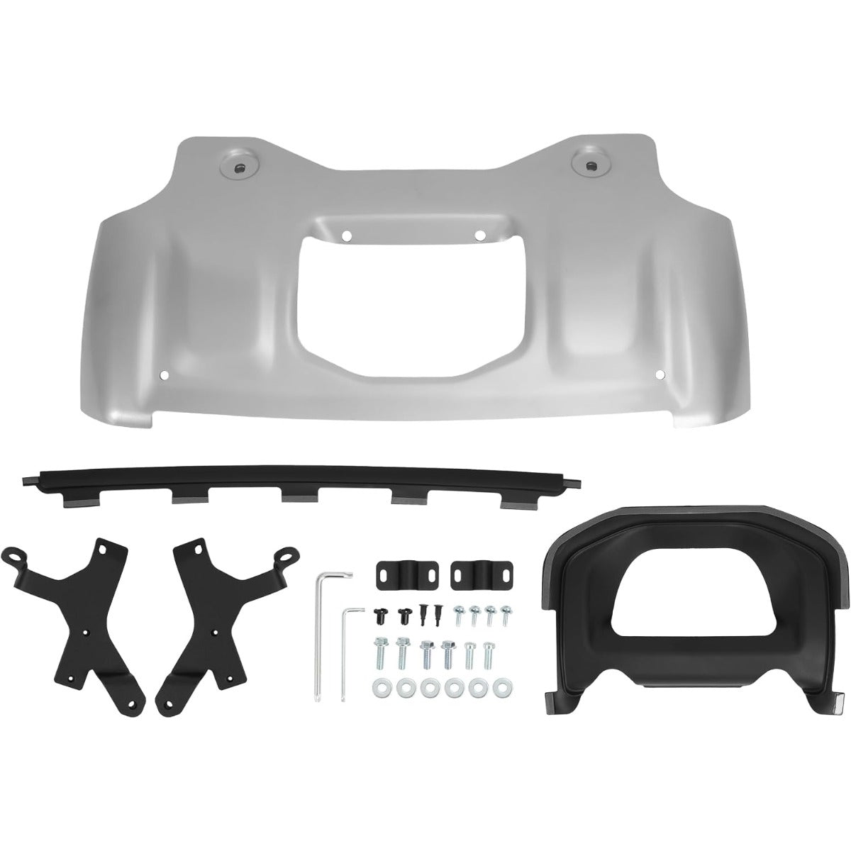 Front Under Shield Skid Plate Kit Compatible with 2020-2025 Land Rover Defender 90 110 130 Splash Lower Bumper Protector Guard Aluminium+Plastic+Steel Powder Coated Silvery
