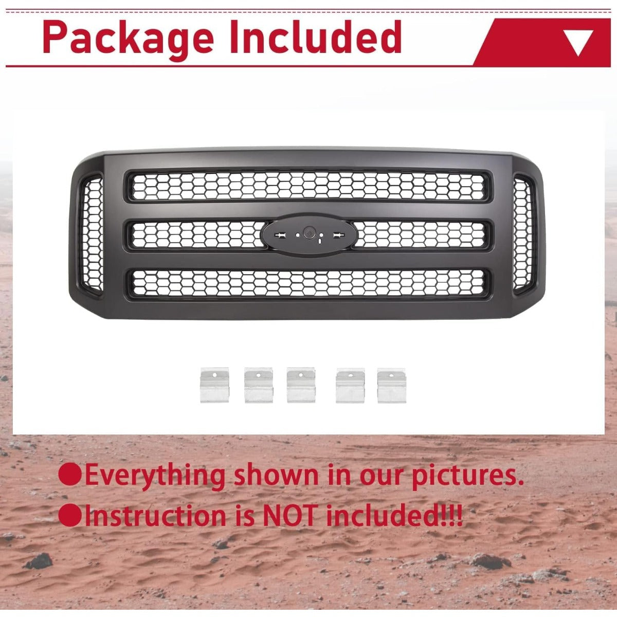 Front Grille Compatible with 2005-2007 Ford F250 F350 F450 F550 Super Duty Excursion Upper Bumper Hood Grill Painted Black Replacement for FO1200457 5C3Z8200BAA