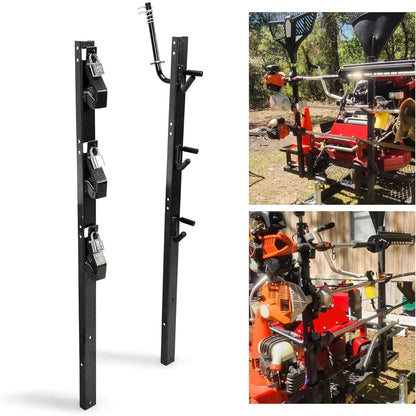 3 Place Weed Eater Rack Carrier Mount On Landscape Truck Trailer Enclosed Trimmer Rack Holder w/Lock Pair Steel Lockable LYA-064