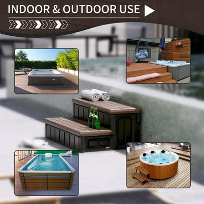 Universal Spa Hot Tub Step with Storage Outdoor Indoor Compartment Spa 2-Step Stool Pool Ladder Plastic Handi Step Slip Resistant Striped Brown+Black LYOP-107-1