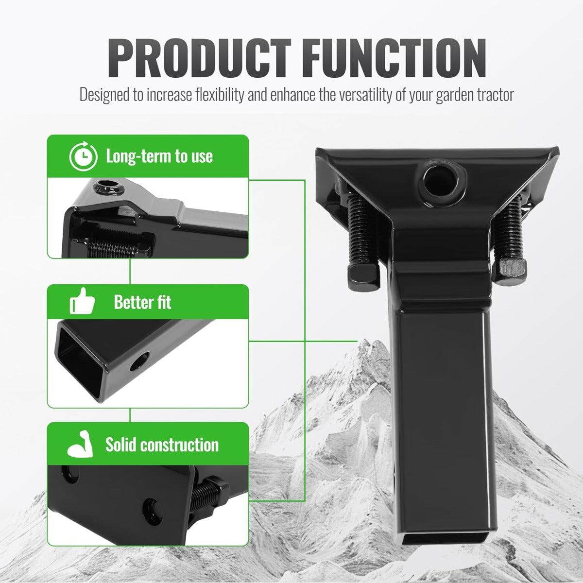Sleeve Hitch Adapter for 2 Inches Receiver Compatible with 3-Point Hitch Sub-Compact Tractor Steel Lawn Garden Farm Tractor Hitch Adapter Black