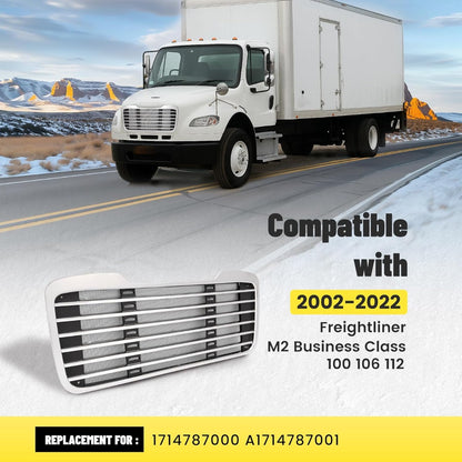 Front Grille Compatible with 2002-2022 Freightliner M2 Business Class 100 106 112 1714787000 A1714787001 Bumper Grill w/Bug Screen Chrome+Painted