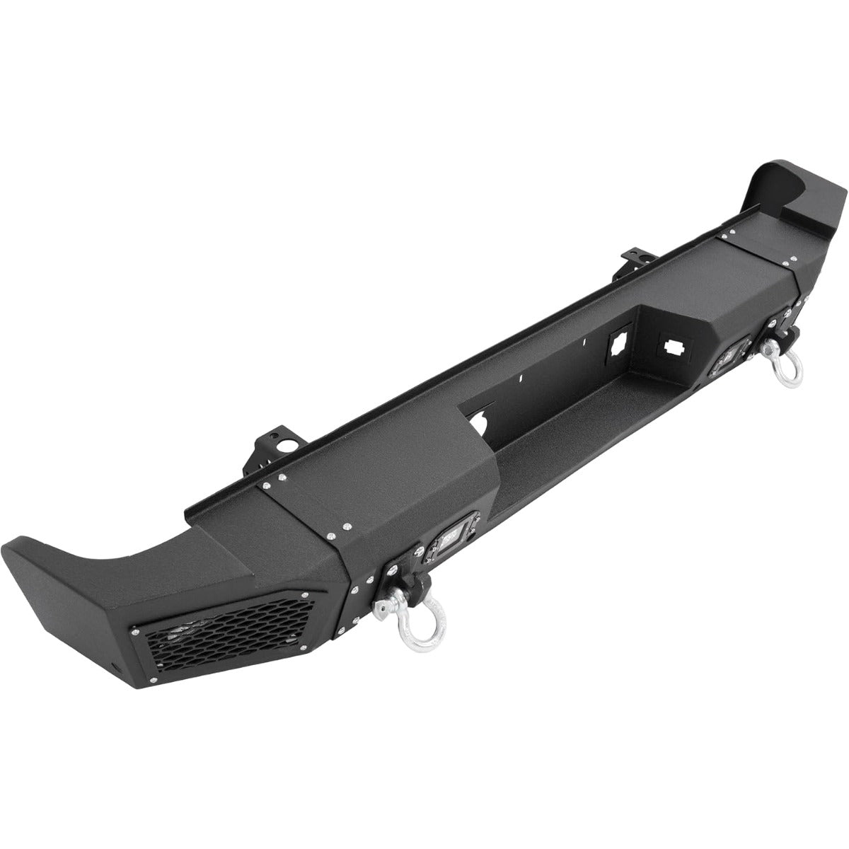 ALMULOO Rear Bumper Assembly Compatible with Chevy/Chevrolet Silverado GMC Sierra 2500 3500 HD 2007-2010 W/ 4 x LED lights, 2 x D-rings Steel 2 Packages