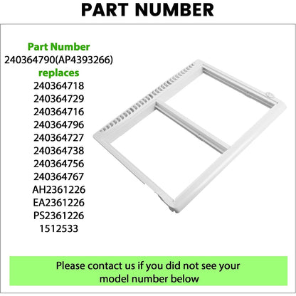 KUAFU 240364790 AP4393266 240364718 Replacement Refrigerator Crisper Shelf Frame Pan W/O Glass Cover Compatible with Electrolux Frigidaire Refrigerator Replace for 240364729 Drawer Cover White