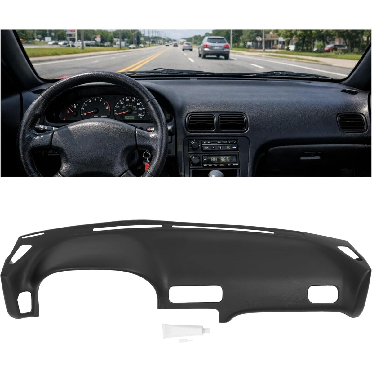 Black Dashboard Cover Compatible with 1989-1994 Nissan 240SX w/o Heads Up Display Cutout ABS Plastic Painted&Textured