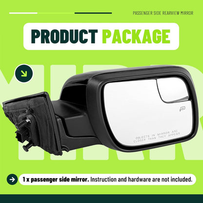 ECOTRIC Passenger Side Mirror w/Puddle Heated Turn Signal Light Compatible with 2011-2019 Ford Explorer Replacement for FO1321554 7Pins