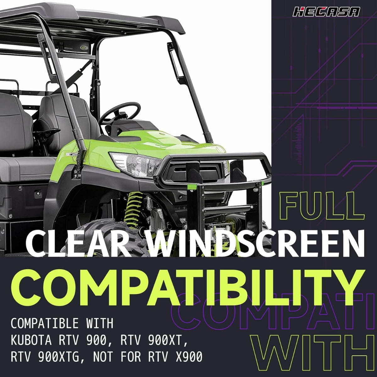 Vented Windshield Compatible with Kubota RTV 900, RTV 900XT, RTV 900XTG (NOT for RTV X900) Full Clear Windscreen