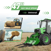 Load image into Gallery viewer, 47&quot; Hay Bale Spear Pair 3000 lbs Capacity Fit for Skid Steer Tractors Loaders Buckets Cranes Bale Quick Attach Spike Forks Black Steel Powder Coated
