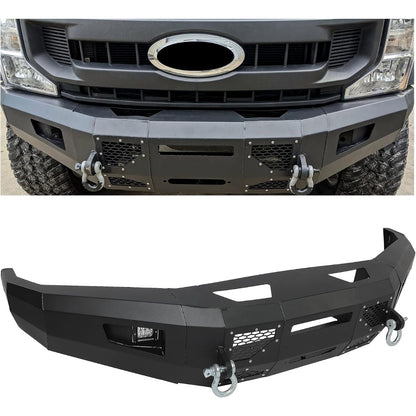 KUAFU Front Bumper Compatible with 2017-2019 Ford F250 F350 F450 Super Duty W/LED Light Winch Mounting Plate D-Rings 3 Piece Bumper Assembly Steel Powder Coated Black(2 Packages)