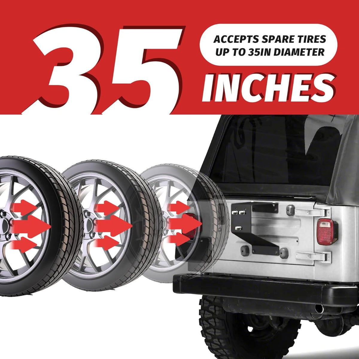 Spare Tire Carrier Mount up to 35 inches Tire Compatible with 1987-1995 Wrangler YJ, 1997-2006 Wrangler TJ and 2004-2006 Wrangler LJ Models Heavy Duty Textured Black